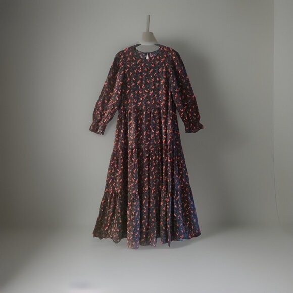 Zara Black & Red Floral Tiered Smock Midi Angel Dress, Size Small, Flowy - Picture 1 of 7